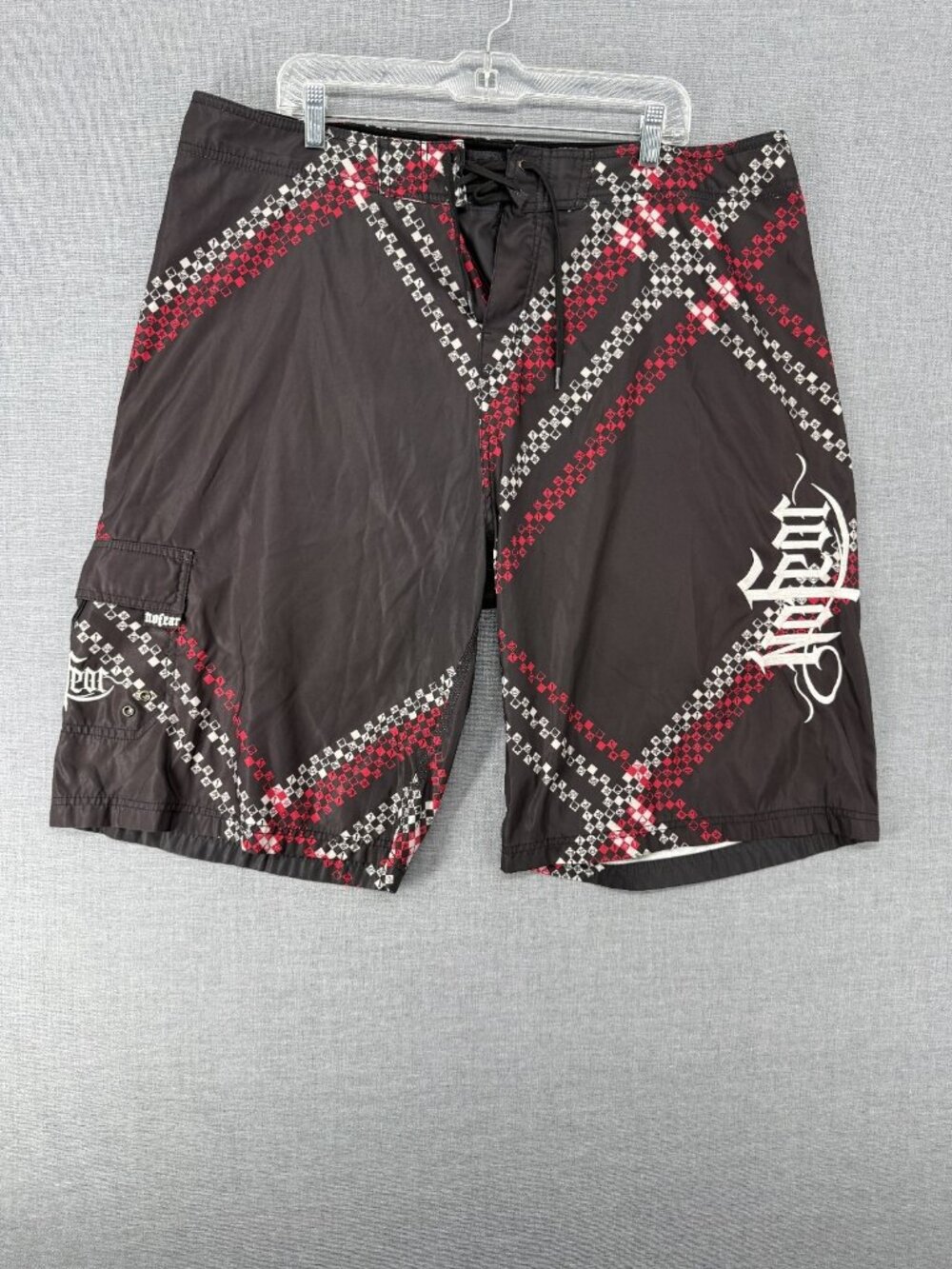 No Fear Board Shorts Mens 40 11" Beach Swim Trunks Striped Grunge Drawstring Y2K